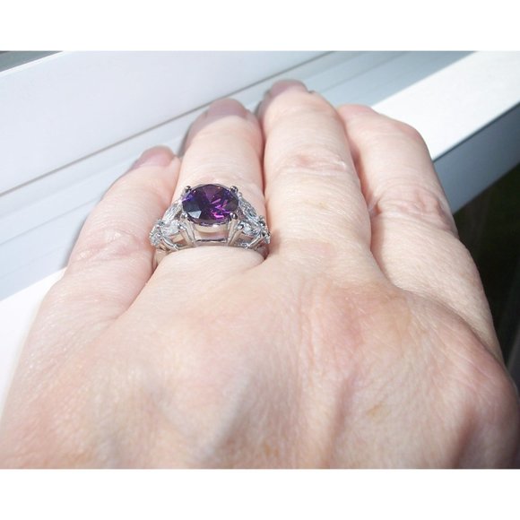 STAINLESS STEEL Simulated Amethyst Cz Ring With Butterfly Sides - Picture 5 of 16